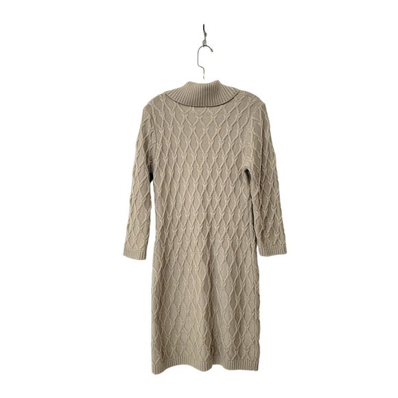 Calvin Klein Cable Knit Shawl Collar Sweater Dress with Leather Buckle Accent - Picture 2 of 5